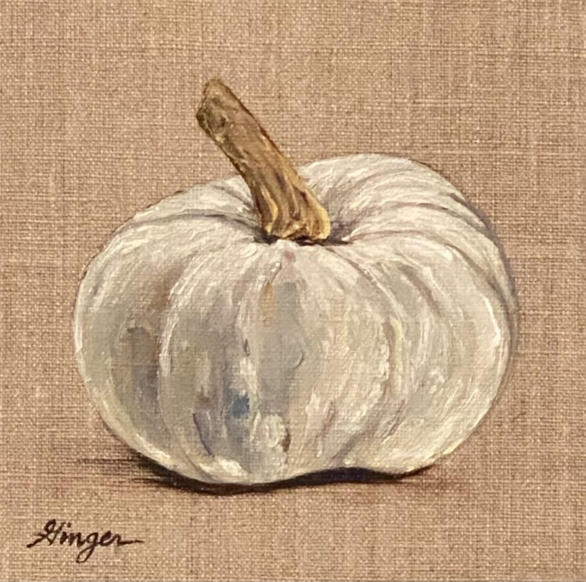 Blue Pumpkin-Oil on Unbleached Linen – 6 x 6 inches