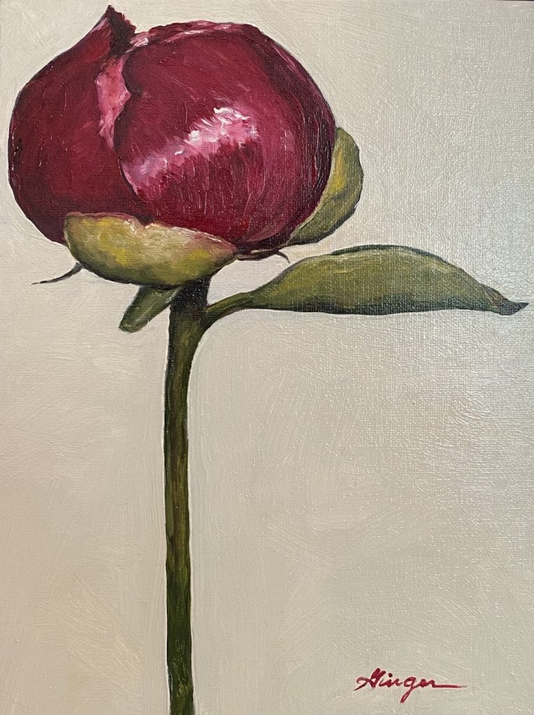 Budding Peony Oil on Linen Panel - 6x8 inches