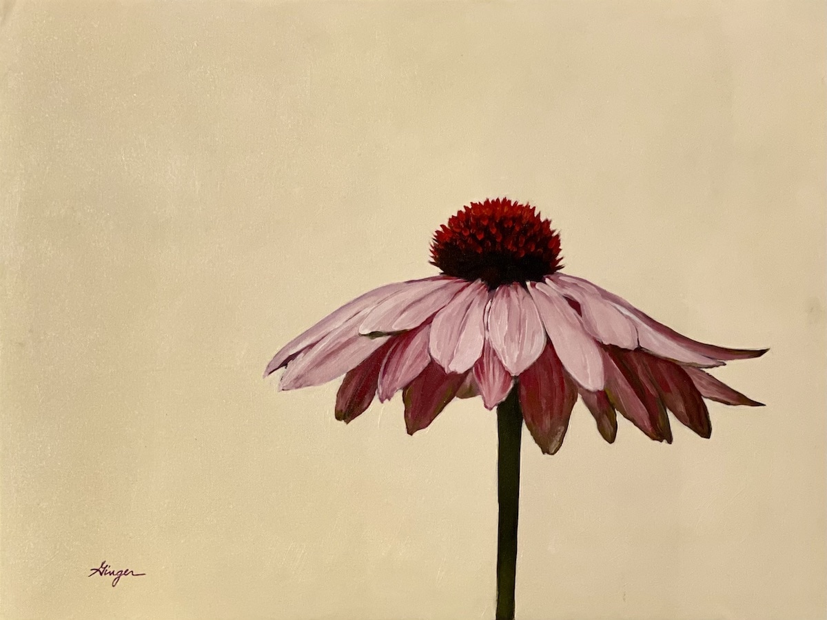 Cone Flower Oil on Wooden Panel - 18x24 inches