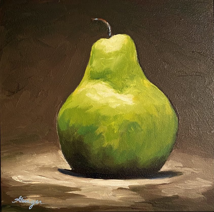Pear In The Spotlight Oil on 1 1_2 Cradled Panel – 8 x 8 inches